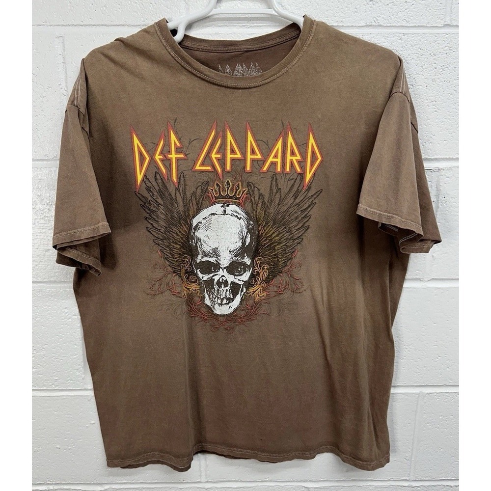 Def‎ Leppard T-Shirt Brown Skull Graphic Rock Band / Men's 2XL